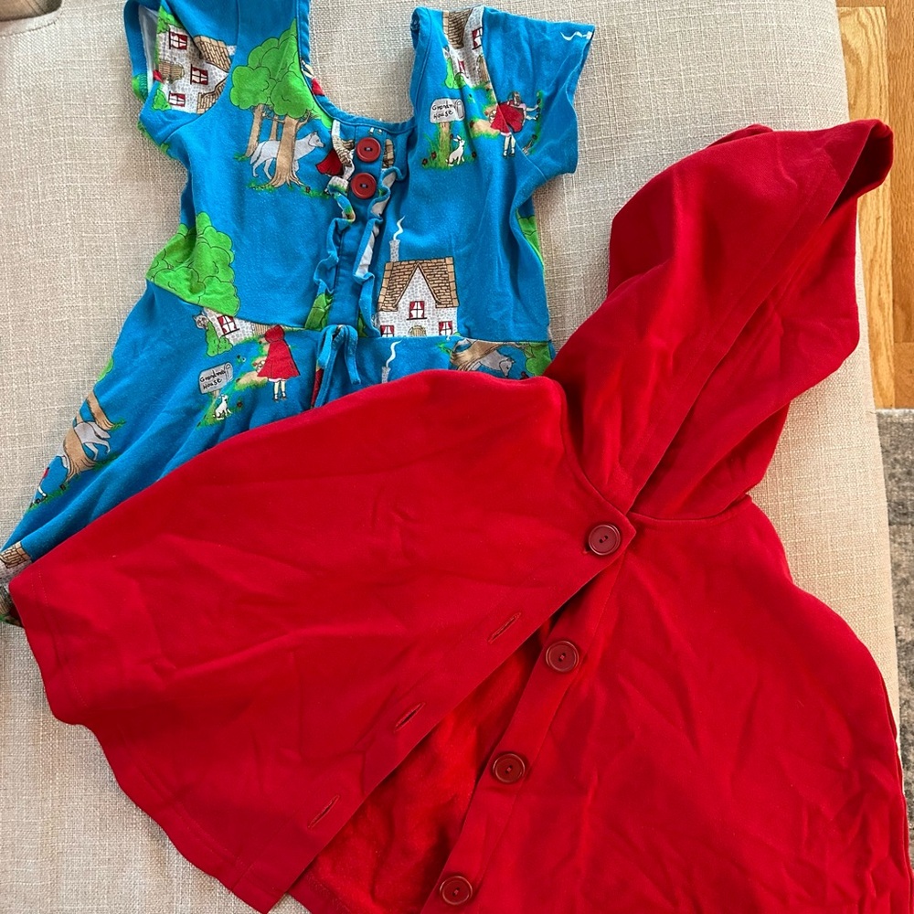 Eleanor Rose Red Riding Hooded Cape and Blue Graphic Top with Matching Pants Set